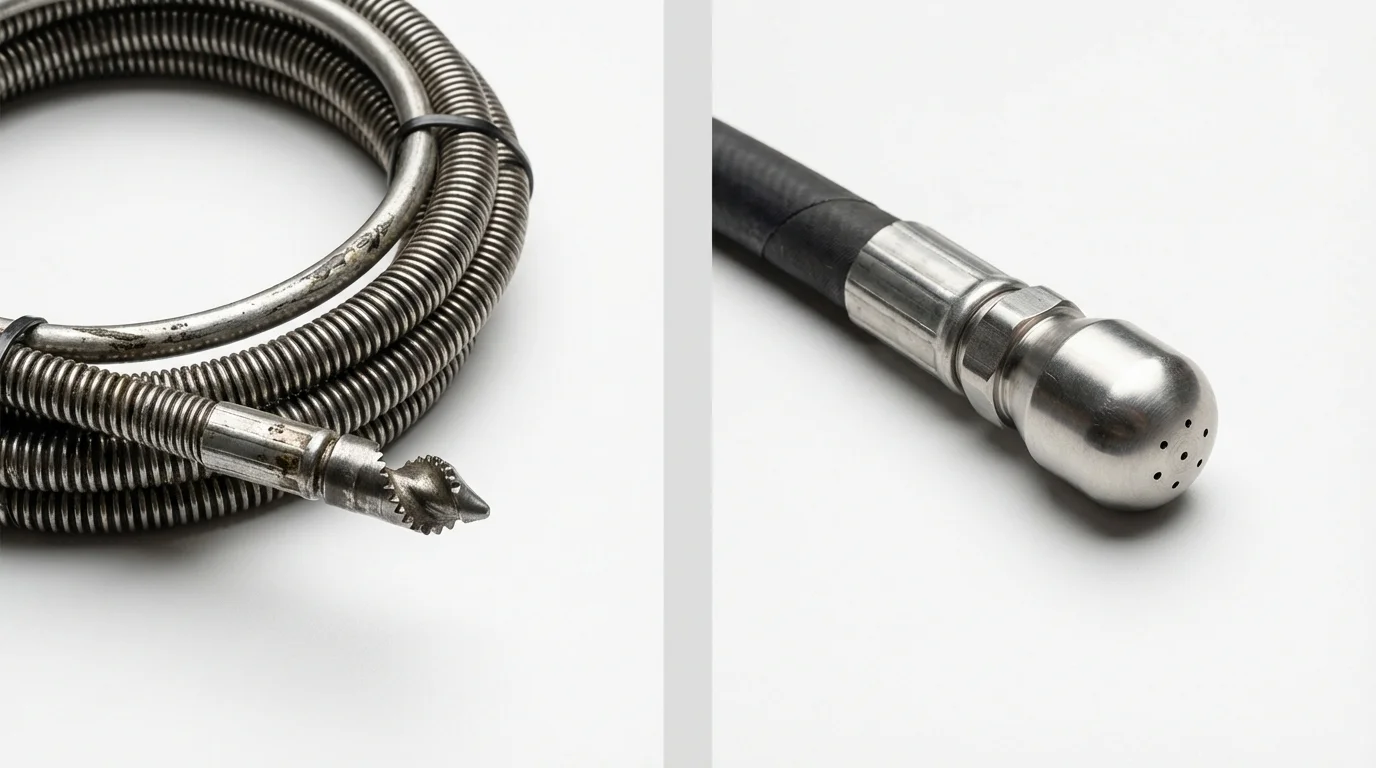 Drain snake cable and hydro jetting nozzle used for drain cleaning in Limington, ME